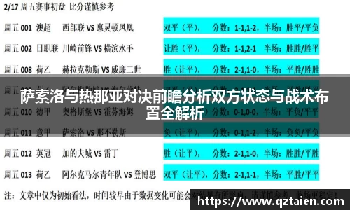 萨索洛与热那亚对决前瞻分析双方状态与战术布置全解析